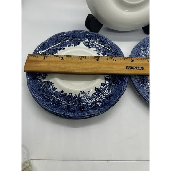 VTG Romantic England Anne Hathaway's Cottage Saucer J&G Meakin Blue Set Of 5 - Picture 4 of 4